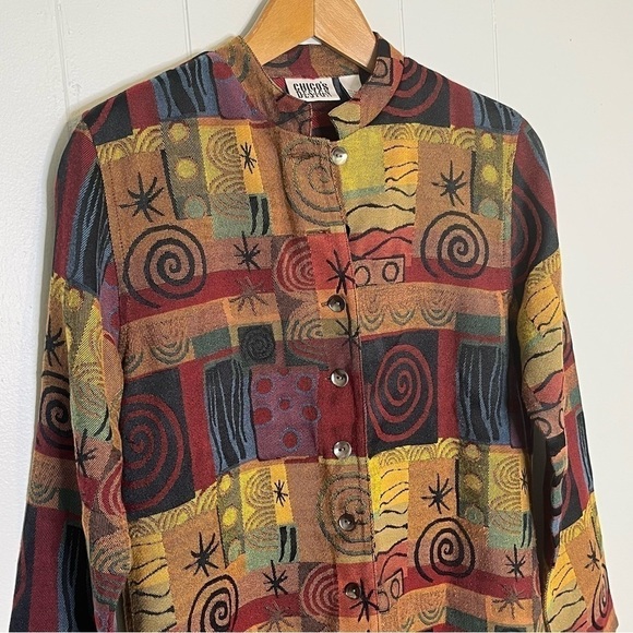 Chico's Jackets & Blazers - Chico’s Design Jacket 90s Abstract Print Art To Wear Mandarin Collar Sz …